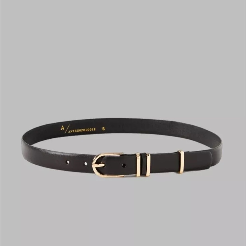 Anthropologie Keeper Black Belt with Gold Buckle NWT